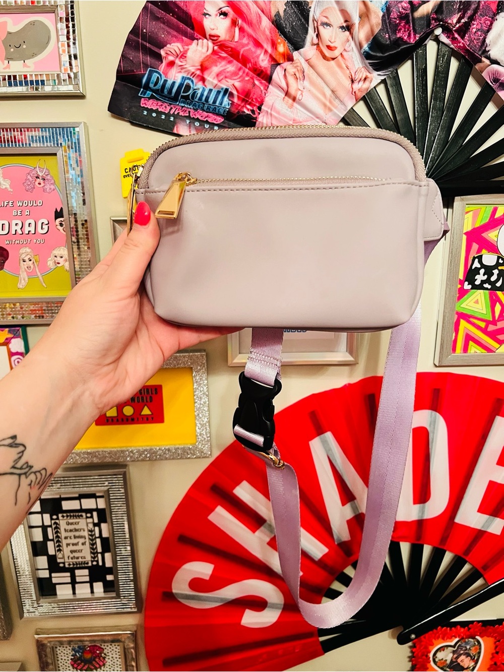 Lavender Crossbody Bag with Gold Hardware